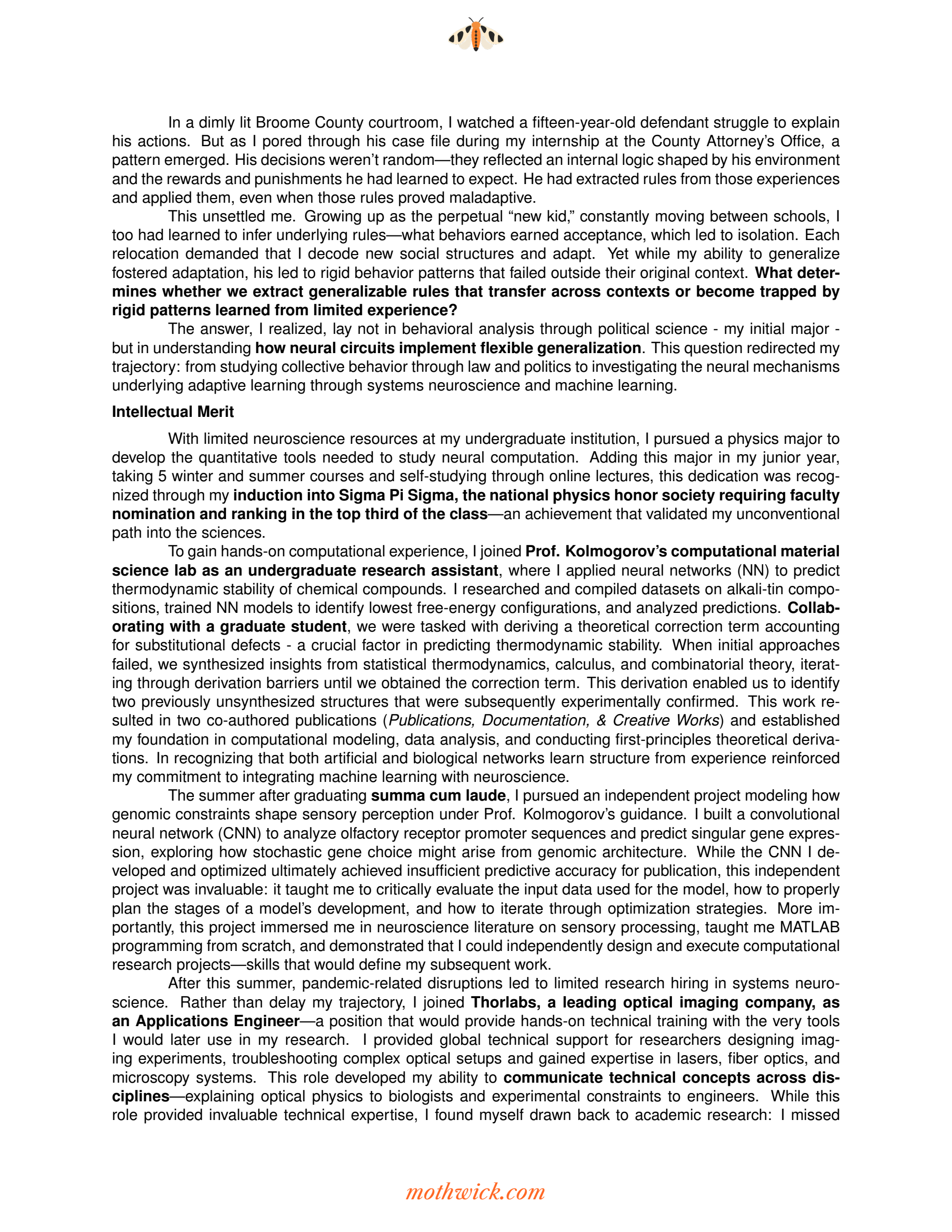 Personal Statement — original page 1 of 3.