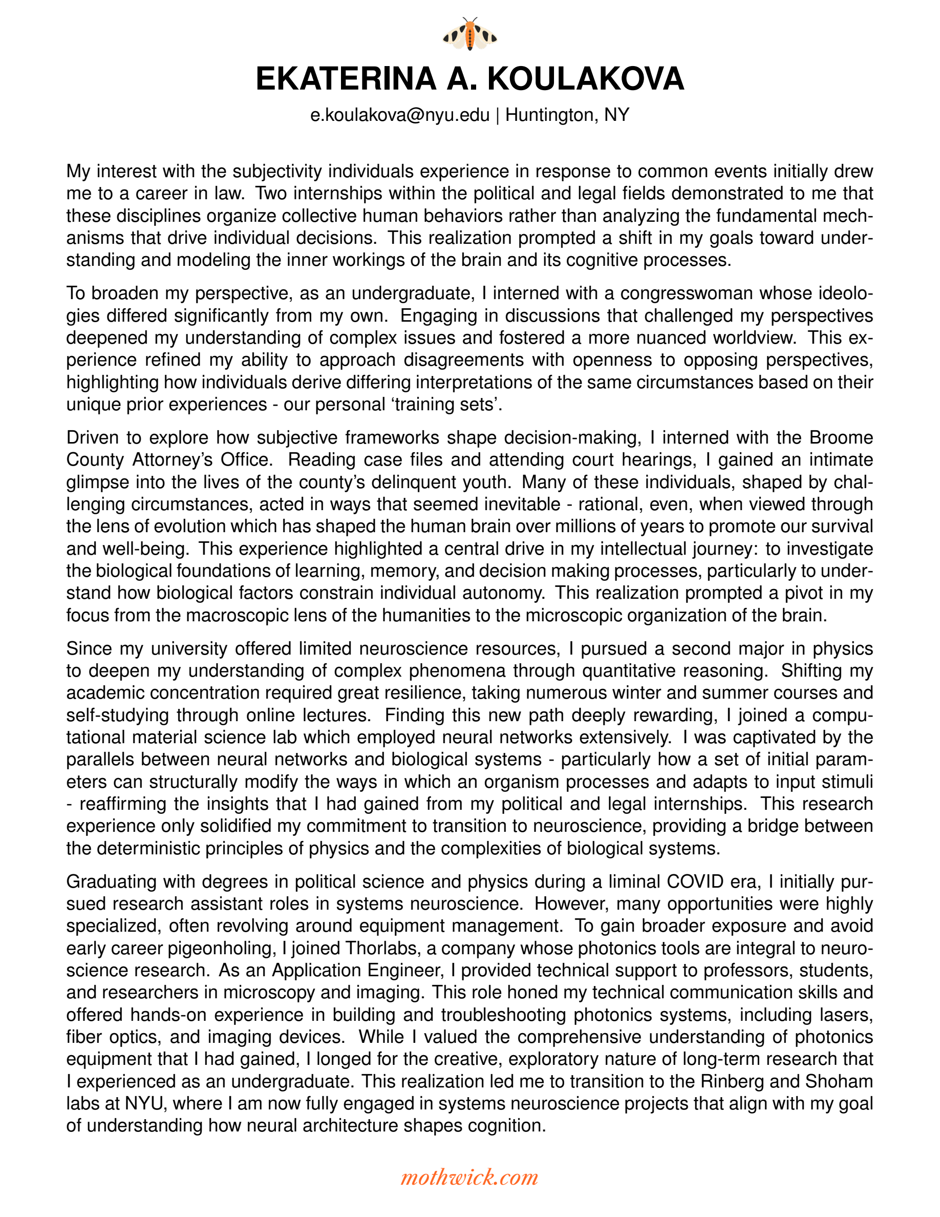 Personal Statement — original page 1 of 2.